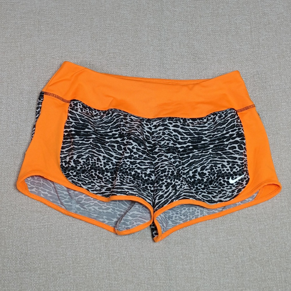 Nike Dri-FIT Running Shorts Women S Orange Cheetah Print Swoosh Athletic Leopard